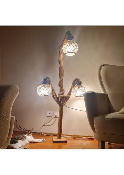 LED Ampullü Uzun Ayaklı Ev Ofis 3 Lü Oturma Yatak Odası Salon Kitap Okuma Lambaderi Abajuru Aplik