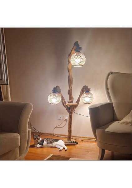 LED Ampullü Uzun Ayaklı Ev Ofis 3 Lü Oturma Yatak Odası Salon Kitap Okuma Lambaderi Abajuru Aplik