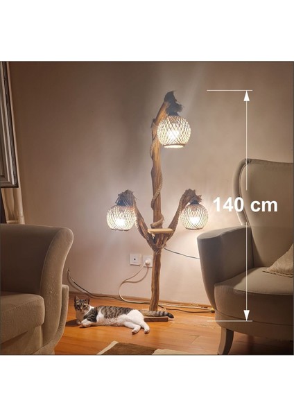 LED Ampullü Uzun Ayaklı Ev Ofis 3 Lü Oturma Yatak Odası Salon Kitap Okuma Lambaderi Abajuru Aplik