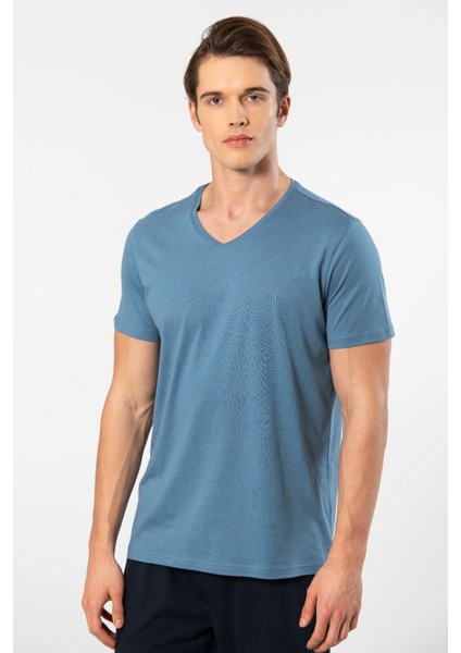 Erkek V Yaka T-Shirt 2170/İNDIGO