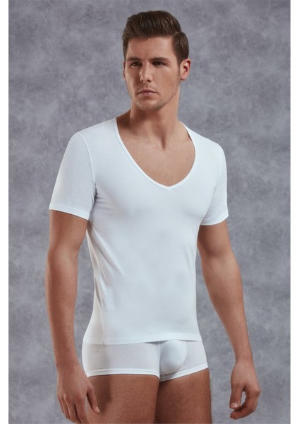 Erkek Modal Derin V Yaka Kısa Kol T Shirt 2820