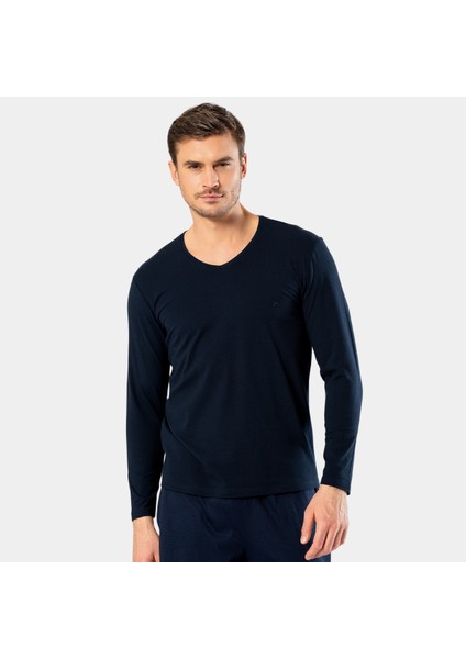 Erkek V Yaka Uzun Kollu T-Shirt 1334/LACIVERT