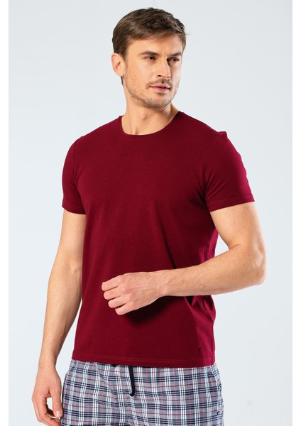Erkek Bisiklet Yaka Likralı T-Shirt 1331/BORDO