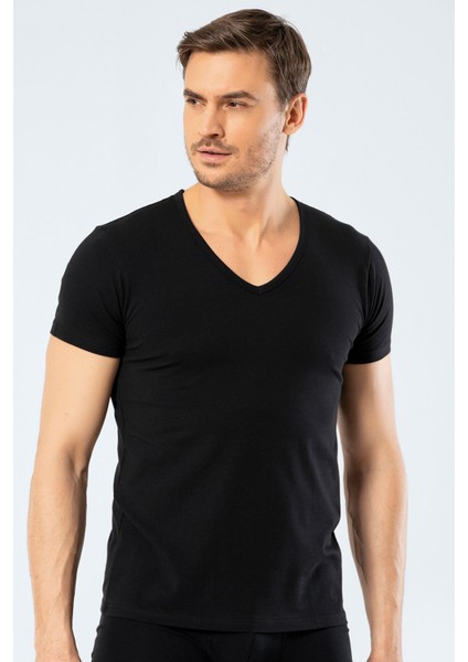 Erkek Derin V Yaka Likralı T-Shirt 1306/SIYAH modelleri