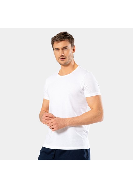 Erkek Bisiklet Yaka T-Shirt (Slim Fit) 2169/BEYAZ