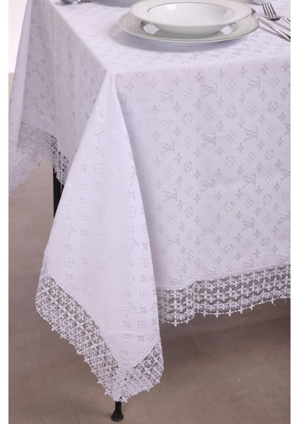 L.v Vuitton Masa Örtüsü 160*220 cm "brode Güpürlü" Kdk Iplik Özel Jakar Dokuma Dertsiz Leke Tutmaz Özel Kutulu