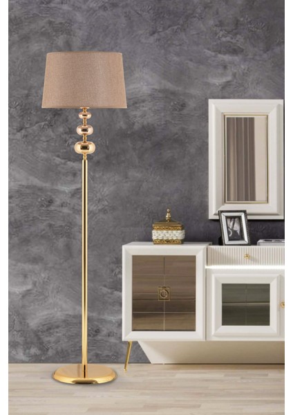 Flora Gold Lambader Bej Başlık, Siyah Küre Detaylı Metal Lambader