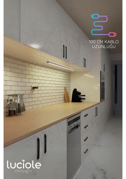 Mutfak Tezgah Altı LED Işık Bar Aç Kapa Günışığı Yapışkanlı 1 Metre - Lambader Gun6