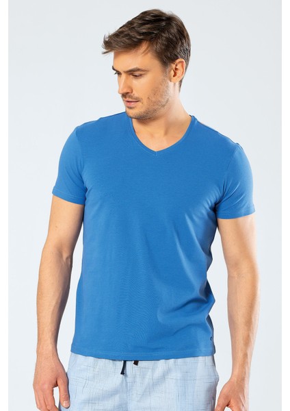 Erkek V Yaka Likralı T-Shirt 1332/SAKS
