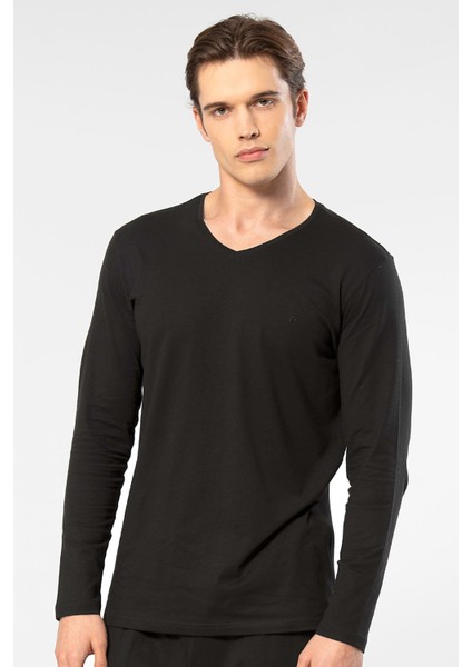 Erkek Modal Pamuk V Yaka T-Shirt 2243/SIYAH