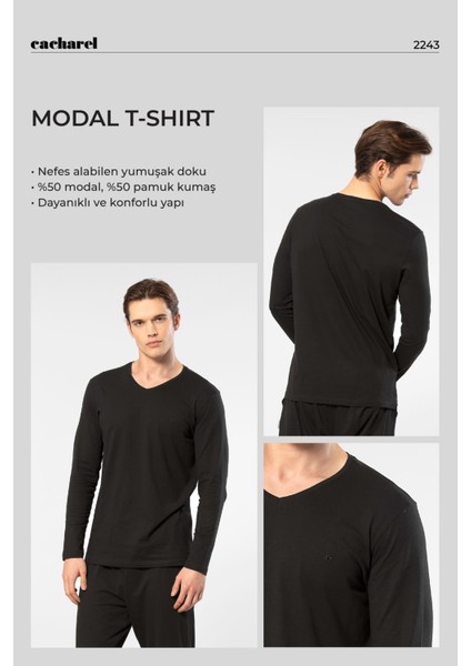 Erkek Modal Pamuk V Yaka T-Shirt 2243/SIYAH fiyatları