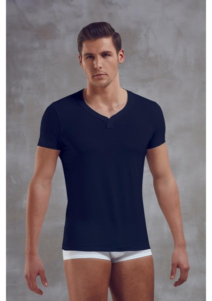 Erkek Micro Modal Bisiklet Yaka Kısa Kol T Shirt 2860 Lacivert