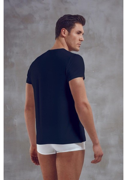 Erkek Micro Modal Bisiklet Yaka Kısa Kol T Shirt 2860 Lacivert