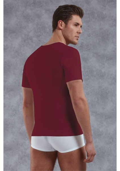 Erkek Modal Derin V Yaka Kısa Kol T Shirt 2820 Bordo fiyatları