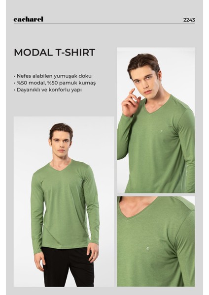 Erkek Modal Pamuk V Yaka T-Shirt 2243/YEŞIL fiyatları