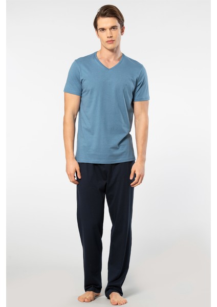Erkek 2192/İNDIGO Kısa Kollu Modal Pijama Takımı