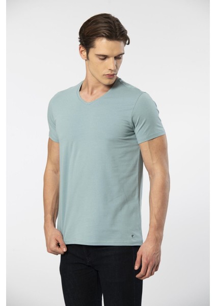 Erkek V Yaka Likralı T-Shirt 1332/YEŞİL1 fiyatları