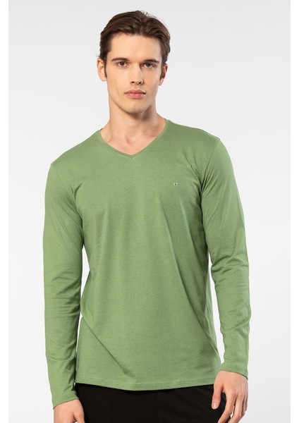 Erkek Modal Pamuk V Yaka T-Shirt 2243/YEŞIL