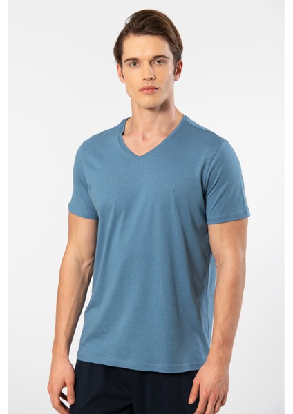 Erkek 2192/İNDIGO Kısa Kollu Modal Pijama Takımı