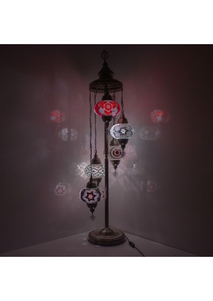 Mozaik 5'li Lambader, Köşe Lambası, Osmanlı Dekoratif Ev Aydınlatmaları, El Yapımı Mozaik Lamba