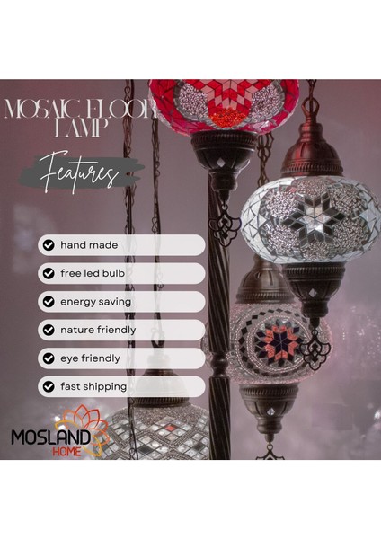Mozaik 5'li Lambader, Köşe Lambası, Osmanlı Dekoratif Ev Aydınlatmaları, El Yapımı Mozaik Lamba indirimleri