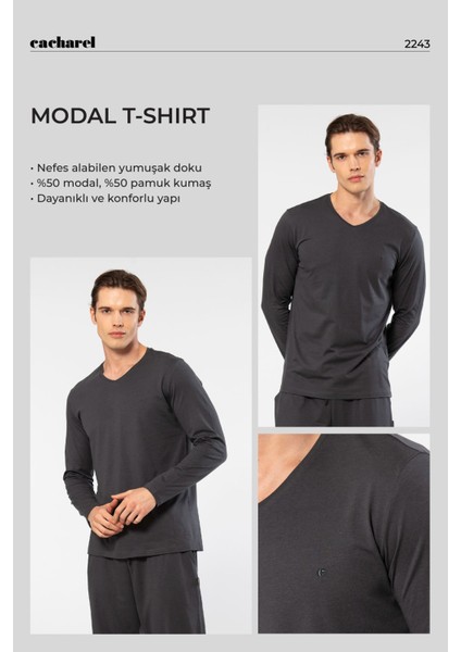 Erkek Modal Pamuk V Yaka T-Shirt 2243/ANTRASIT