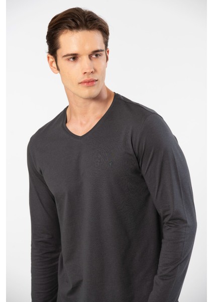 Erkek Modal Pamuk V Yaka T-Shirt 2243/ANTRASIT