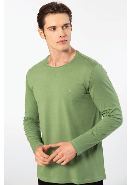 Erkek Modal Pamuk Bisiklet Yaka T-Shirt 2242/YEŞIL