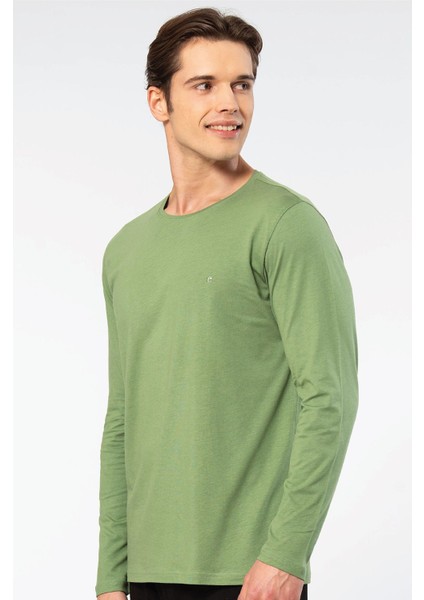 Erkek Modal Pamuk Bisiklet Yaka T-Shirt 2242/YEŞIL