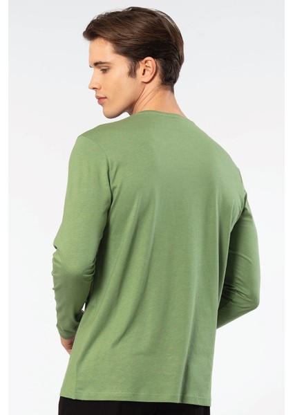 Erkek Modal Pamuk Bisiklet Yaka T-Shirt 2242/YEŞIL