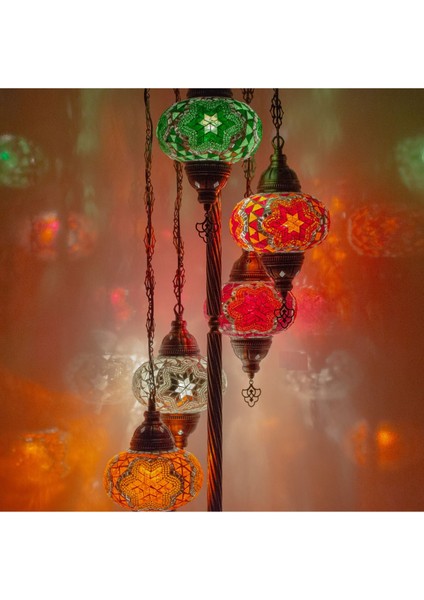 Mozaik 5'li Lambader, Köşe Lambası, Osmanlı Dekoratif Ev Aydınlatmaları, El Yapımı Mozaik Lamba fiyatları