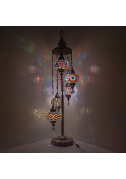 Mozaik 5'li Lambader, Köşe Lambası, Osmanlı Dekoratif Ev Aydınlatmaları, El Yapımı Mozaik Lamba