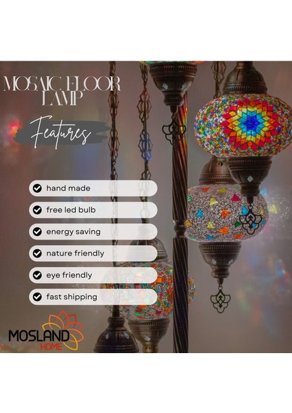 Mozaik 5'li Lambader, Köşe Lambası, Osmanlı Dekoratif Ev Aydınlatmaları, El Yapımı Mozaik Lamba indirimleri