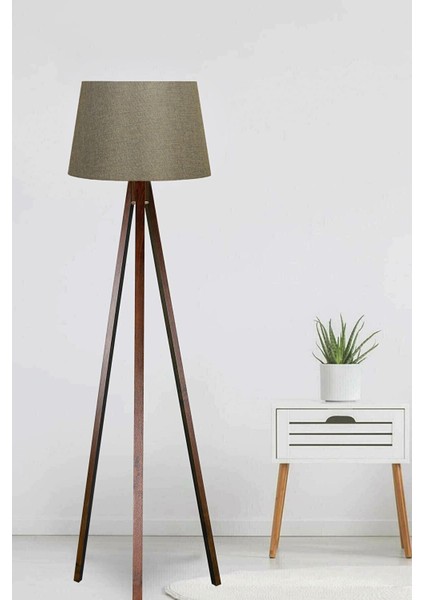 Keten Başlıklı Kumaş Lambader Mdf Ayak Yeşil Kahve LY583