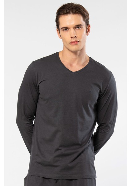 Erkek Modal Pamuk V Yaka T-Shirt 2243/ANTRASIT