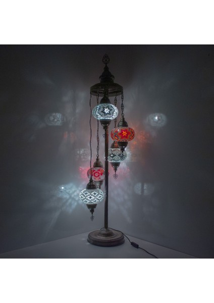 Mozaik 5'li Lambader, Köşe Lambası, Osmanlı Dekoratif Ev Aydınlatmaları, El Yapımı Mozaik Lamba
