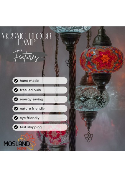 Mozaik 5'li Lambader, Köşe Lambası, Osmanlı Dekoratif Ev Aydınlatmaları, El Yapımı Mozaik Lamba indirimleri