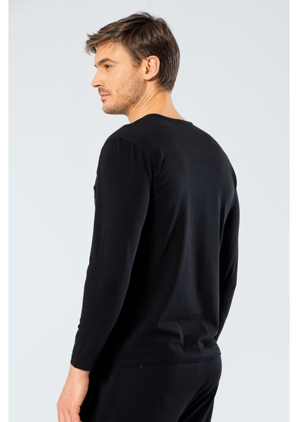 Erkek V Yaka Likralı T-Shirt 1332/SIYAH