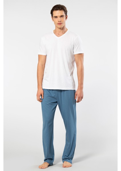 Erkek 2192/BEYAZ Kısa Kollu Modal Pijama Takımı