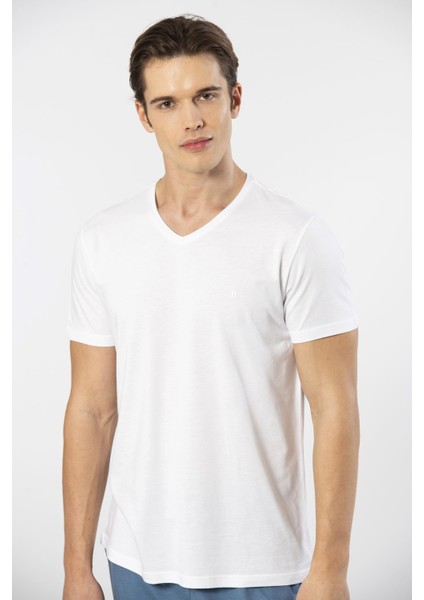 Erkek 2192/BEYAZ Kısa Kollu Modal Pijama Takımı