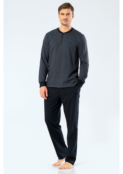 Erkek Jakarlı Noktalı Patlı Pijama Takım 2197/FÜME