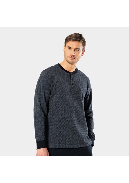 Erkek Jakarlı Noktalı Patlı Pijama Takım 2197/FÜME