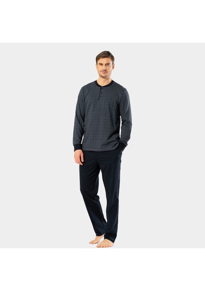 Erkek Jakarlı Noktalı Patlı Pijama Takım 2197/FÜME