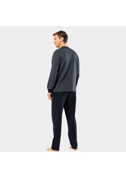 Erkek Jakarlı Noktalı Patlı Pijama Takım 2197/FÜME