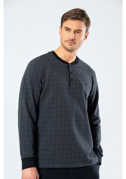 Erkek Jakarlı Noktalı Patlı Pijama Takım 2197/FÜME