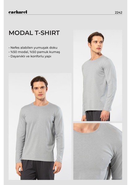 Erkek Modal Pamuk Bisiklet Yaka T-Shirt 2242/GRI fiyatları