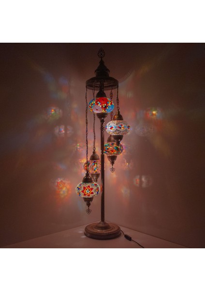Mozaik 5'li Lambader, Köşe Lambası, Osmanlı Dekoratif Ev Aydınlatmaları, El Yapımı Mozaik Lamba