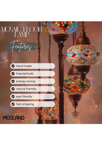 Mozaik 5'li Lambader, Köşe Lambası, Osmanlı Dekoratif Ev Aydınlatmaları, El Yapımı Mozaik Lamba indirimleri