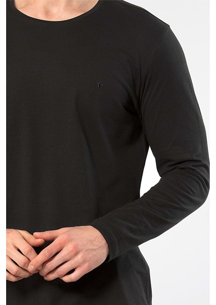 Erkek Bisiklet Yaka Uzun Kollu Modal Pijama Takım 2244/SIYAH
