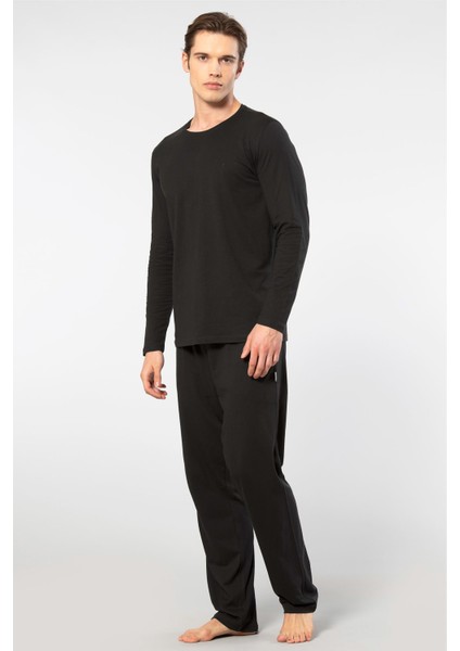 Erkek Bisiklet Yaka Uzun Kollu Modal Pijama Takım 2244/SIYAH